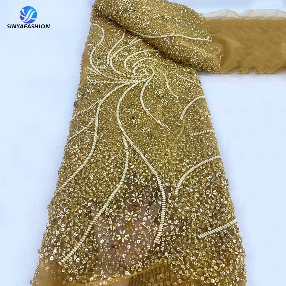 Голубая зеленая африканская блестящая французская Тюлевая кружевная ткань