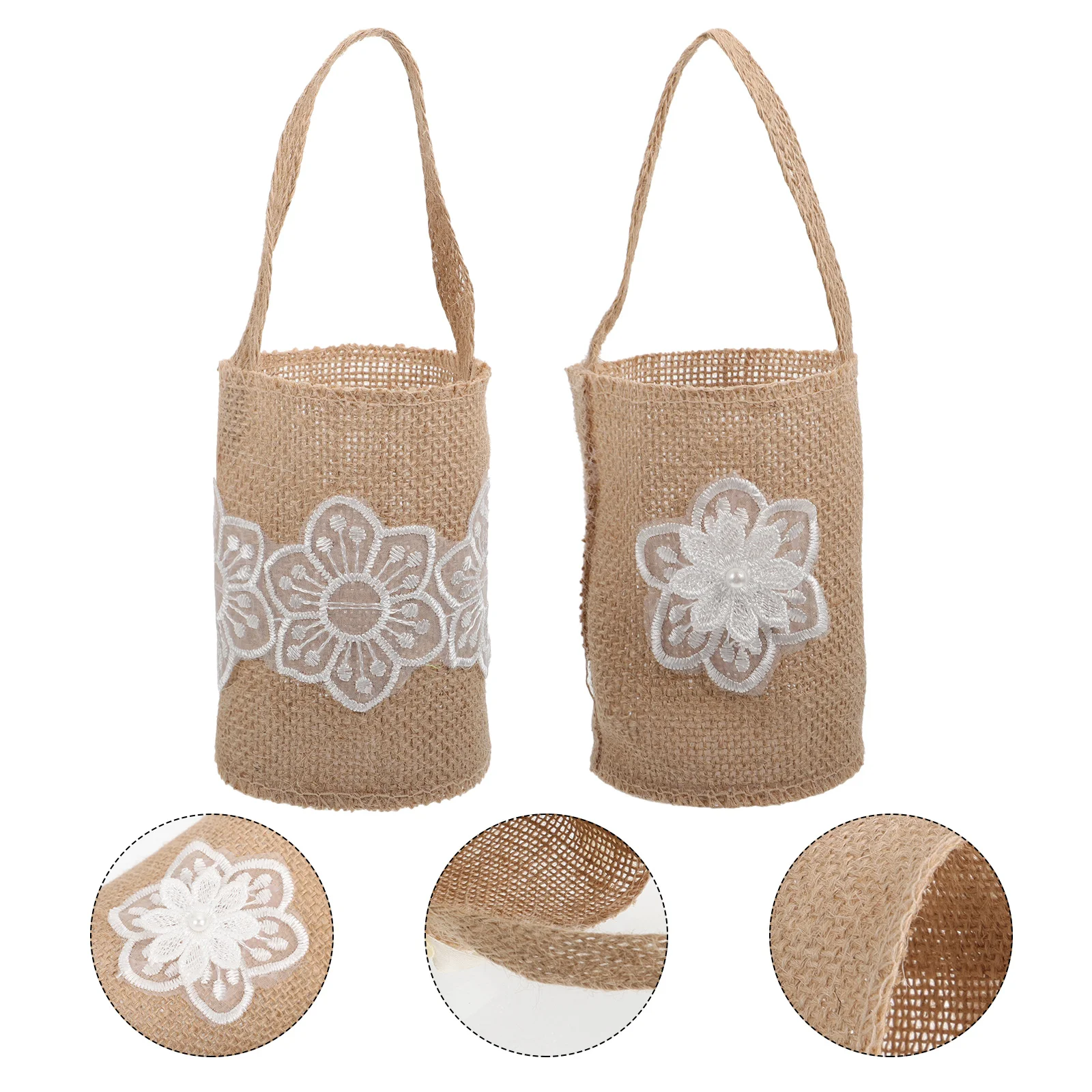 

Flower Basket Girl Baskets Rustic Weddings Wedding Gifts Handle Burlap Set White