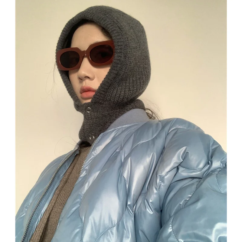 

Winter Women Knitted Cotton Cap Scarf High quality Warm Scarves Outdoor Unisex Muffler Solid Ring hats Snood Hat Collar Bufanda