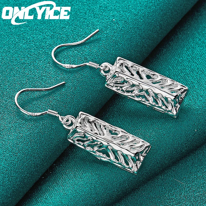 

New 925 Sterling Silver Earrings Fashion Party Charm Jewelry Woman Wedding Hollow Long Rect Drop Earrings Christmas Gifts
