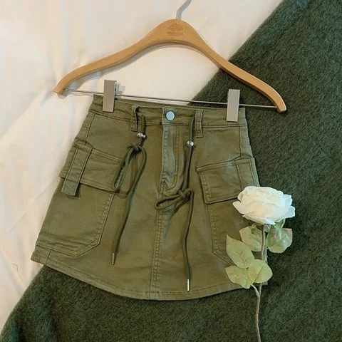 Rimocy Drawstring High Waist Mini Skirt Women Streetwear Big Pocket Cargo Skirt Woman Fashion 2023 short A Line y2k Skirts Mujer