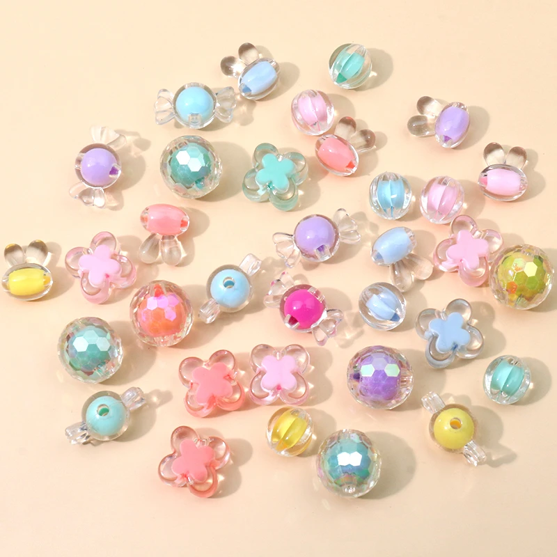 Ful Acrylic Round Bow Tie Beads For Diy Jewelry Making Birthday Cute Bracelet Necklace Hair Accessories Wholesale