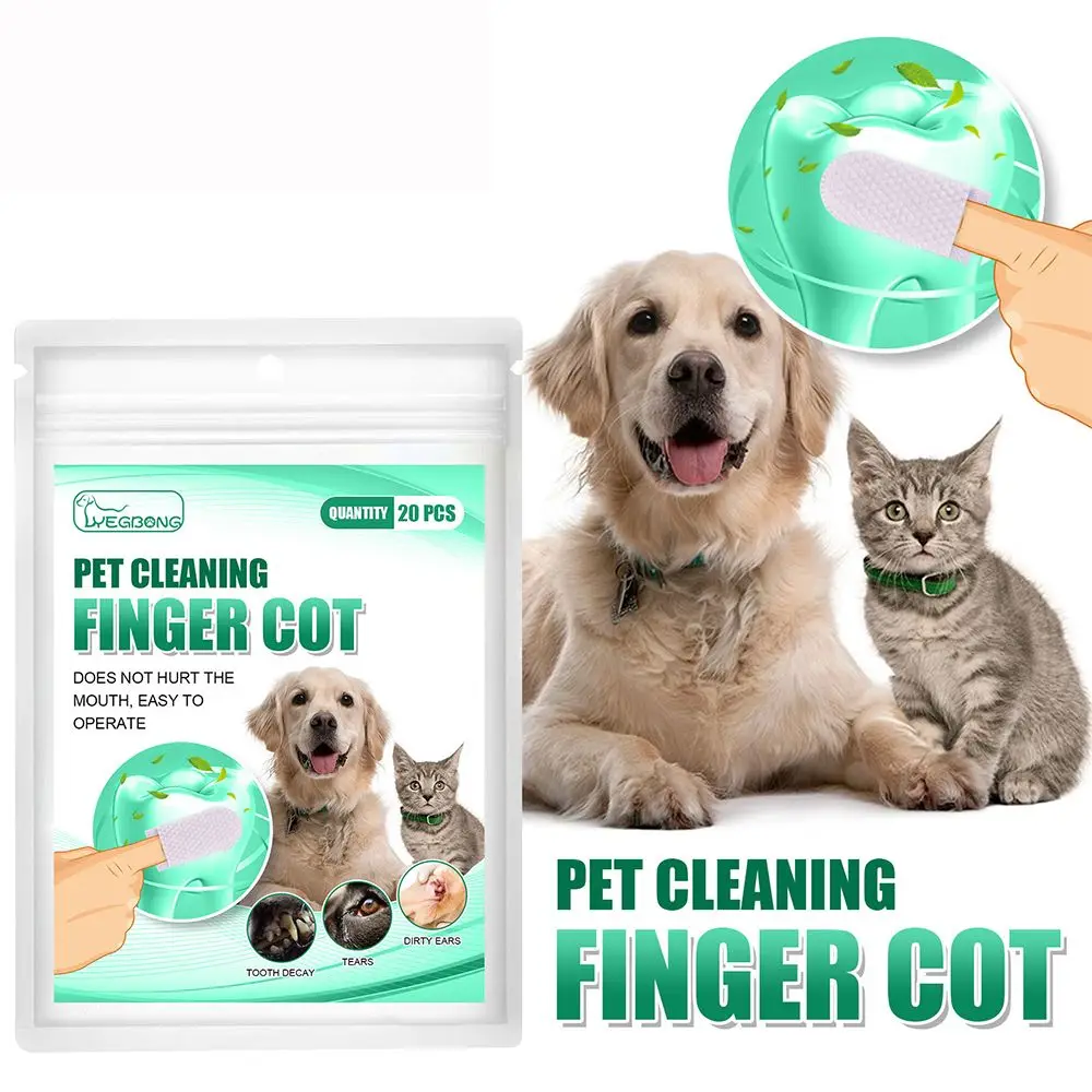 

20Pcs/Bag Wet Wipes for Pets Cochlear Cleaning Pet Cleaning Finger Cot Pet Cleaning Teeth Oral Care Finger Cover