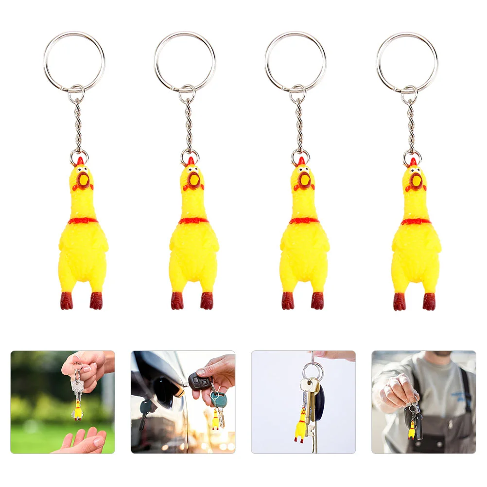 

4 Pcs Screaming Chick Keychains Car Keys Bag Hanging Pendant Decorative Chicken Vinyl DIY Baby