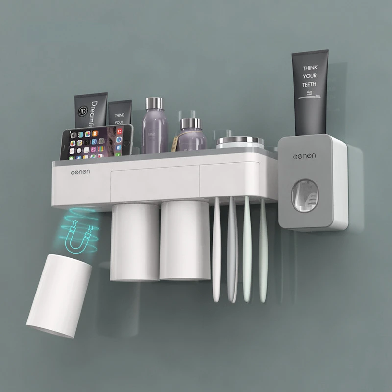 

Magnetic Adsorption Inverted Toothbrush Mouthwash Cups Holder Automatic Toothpaste Squeezer Storage Rack Bathroom Accessories