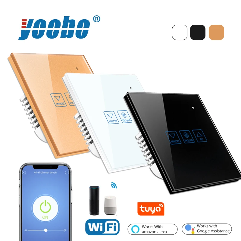 

EU Led Dimmer Wall Touch Switch Tempered Glass Panel Fireproof PC Shell Smart Home Control AC100-240V Voice Work with Alexa Tuya