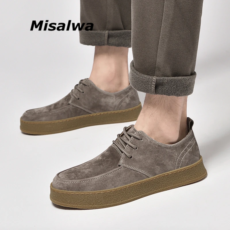 

Misalwa Suede Genuine Leather Men Moccasins Spring Casual Sneakers Mens Platform Shoes Japanese-style Young Men Flats