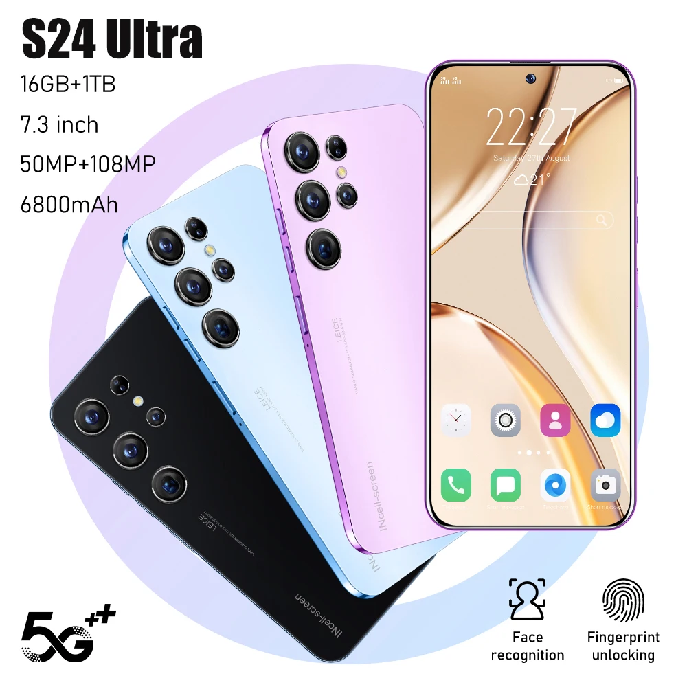 

Новый смартфон S24 Ultra с HD-экраном 6,8 дюйма, оригинальный телефон, телефон с двумя Sim-картами, Android 13, разблокированный, 72 МП, 6800 мАч