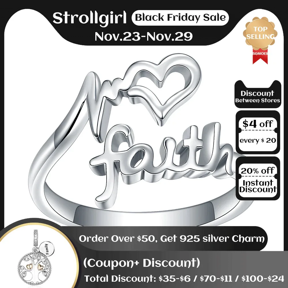

925 Sterling Silver Heart Faith Hope Love Ring Adjustable Inspirational Wrap Jewelry Brithday Christmas Gifts for Women Teens
