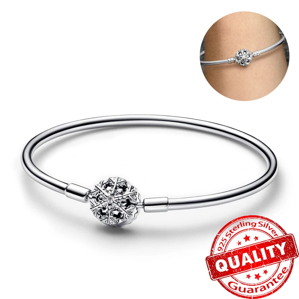 

925 Sterling Silver Limited Edition Moments Sparkling Snowflake Clasp Bangle DIY Charm Bracelet Fine Jewelry For Women Gift