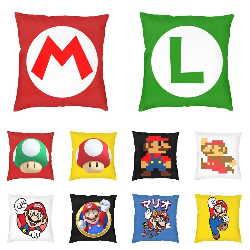 

Cartoon Game Marios Letter Printed Throw Pillow Case for Living Room Sofa Cushion Cover Velvet Bedding Office Pillowcase