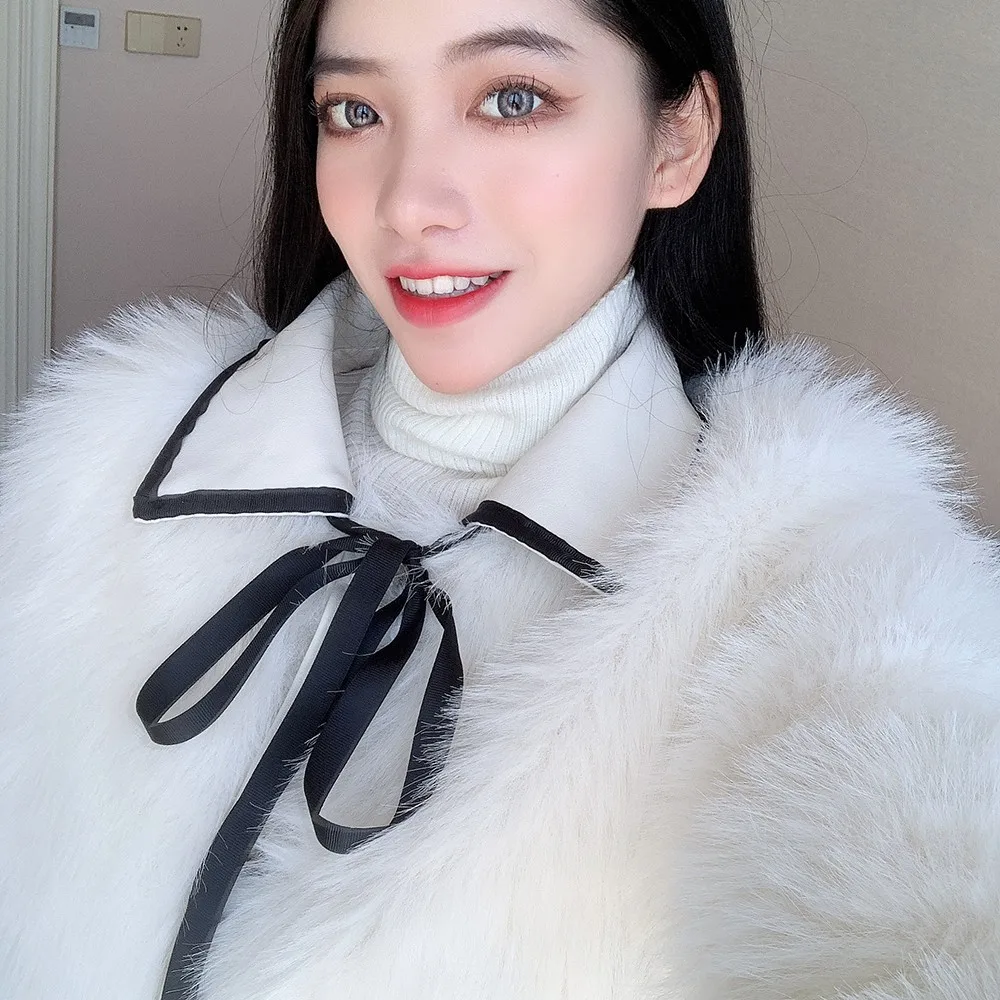 Nagodo Winter Jacket Women 2022 New Thicken Warm Sweet Faux Fox Wool Fur Coat Lapel Collar Furry Fluffy Short Coats abrigos