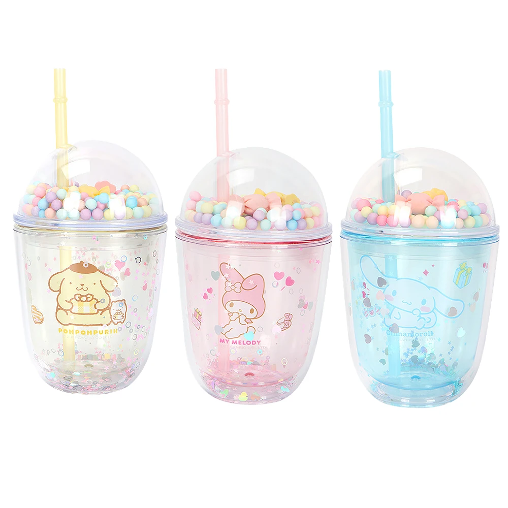 

Kawaii Anime Cinnamoroll My Melody Kuromi Purin Dog Cute Plastic Straw Water Cup Cartoon Fruit Juice Milk Cup Toy Birthday Gift