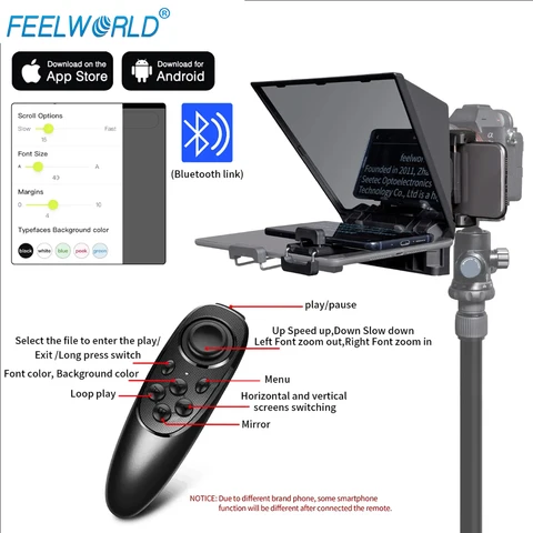 Портативный 8-Дюймовый телесуфлер FEELWORLD TP2A поддерживает съемку до 8 дюймов на смартфоне/DSLR с Bluetooth-управлением и кольцами адаптера объектива