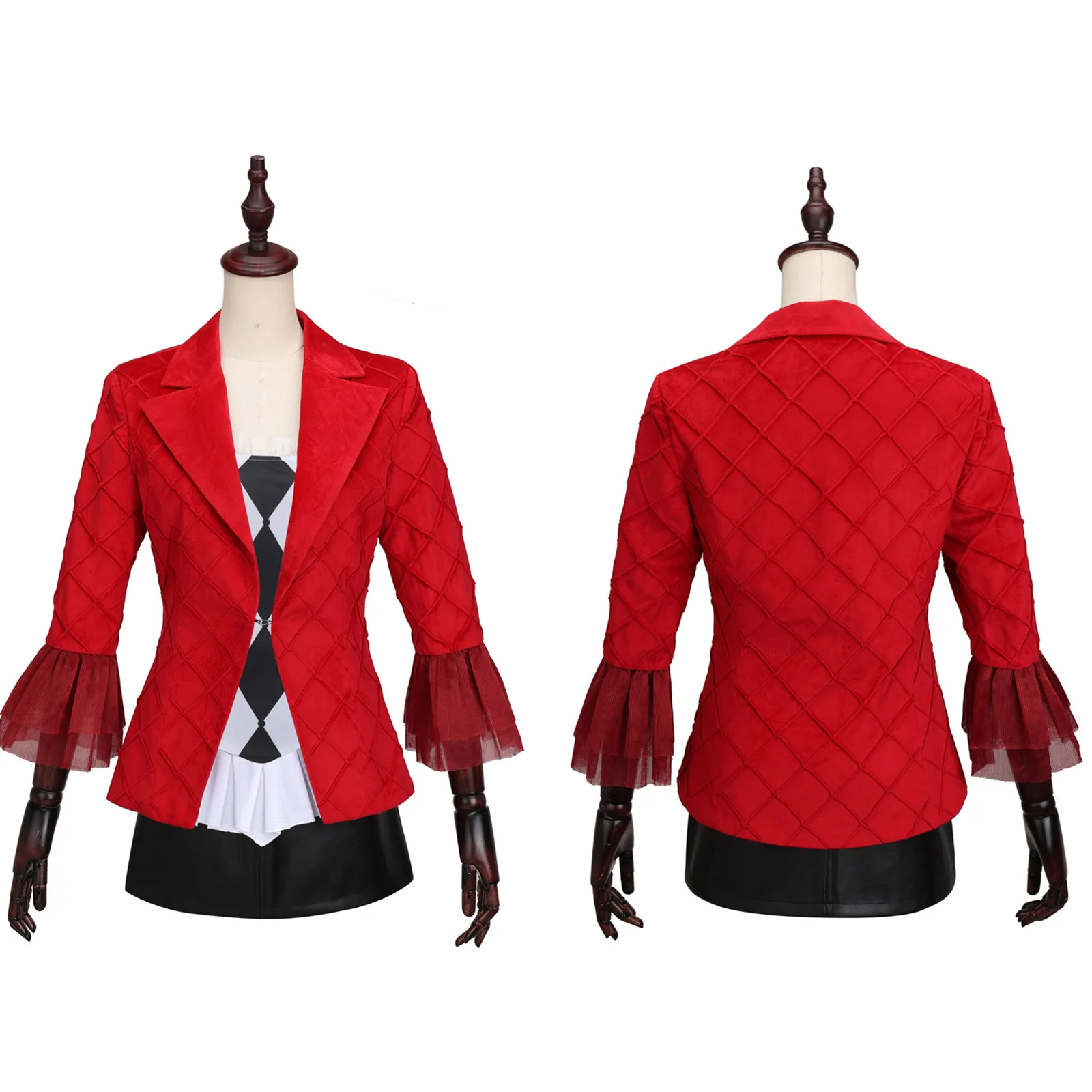 Аниме Леди Джокер Женский Клоун Гага Косплей Костюм Красное Пальто Черная Юбка