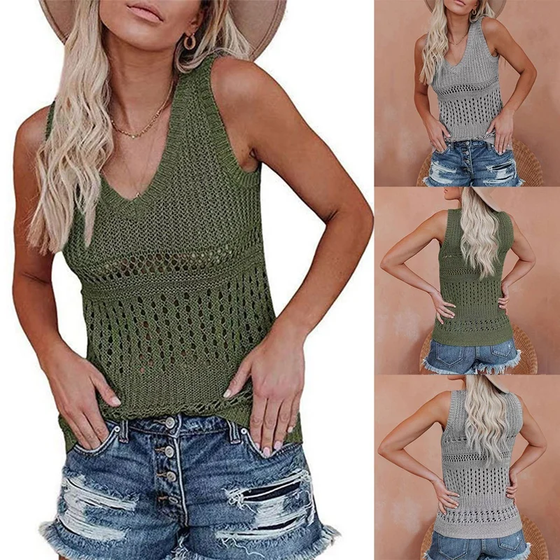 

Women's Fashion V-Neck Vest Lumpy Ice Silk Sling Knit Sweater