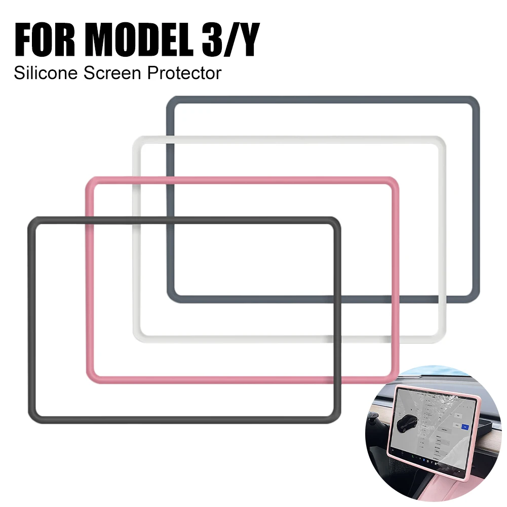 

For Tesla Model 3 Y Silicone Screen Trim Protector Cover Center Console Navigation Screen Protective Case Black Pink White Grey