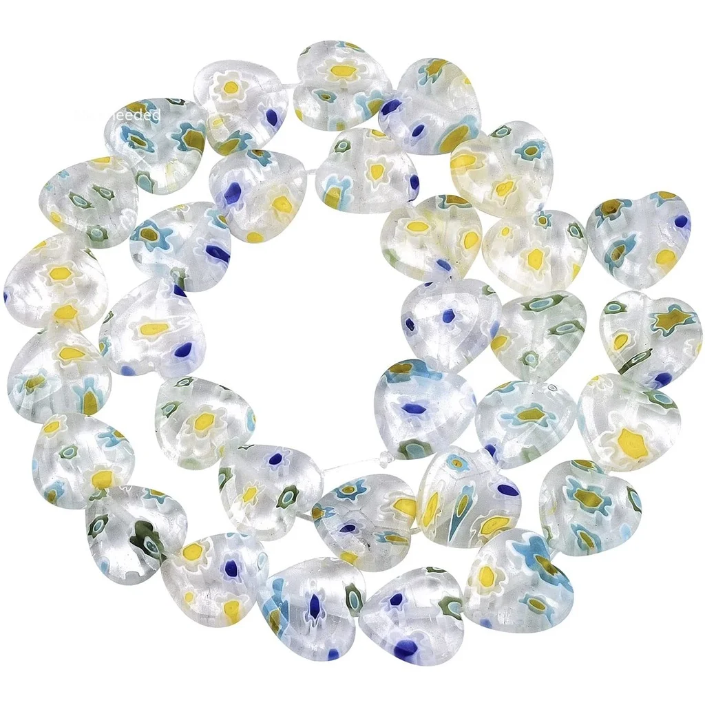 

160 Pcs Millefiori Lampwork BeadsHeart Shaped Glass Beads12mm Spacer Beads for DIY Bracelets Necklace Jewelry MakingWhite