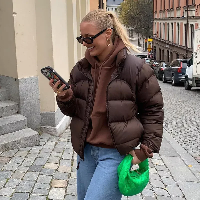 New2022 Winter Thick Warm Parkas For Women Brown Cotton Coats Femme Zipper Down Jackets Female Ladies Fashion Solid Outerwear