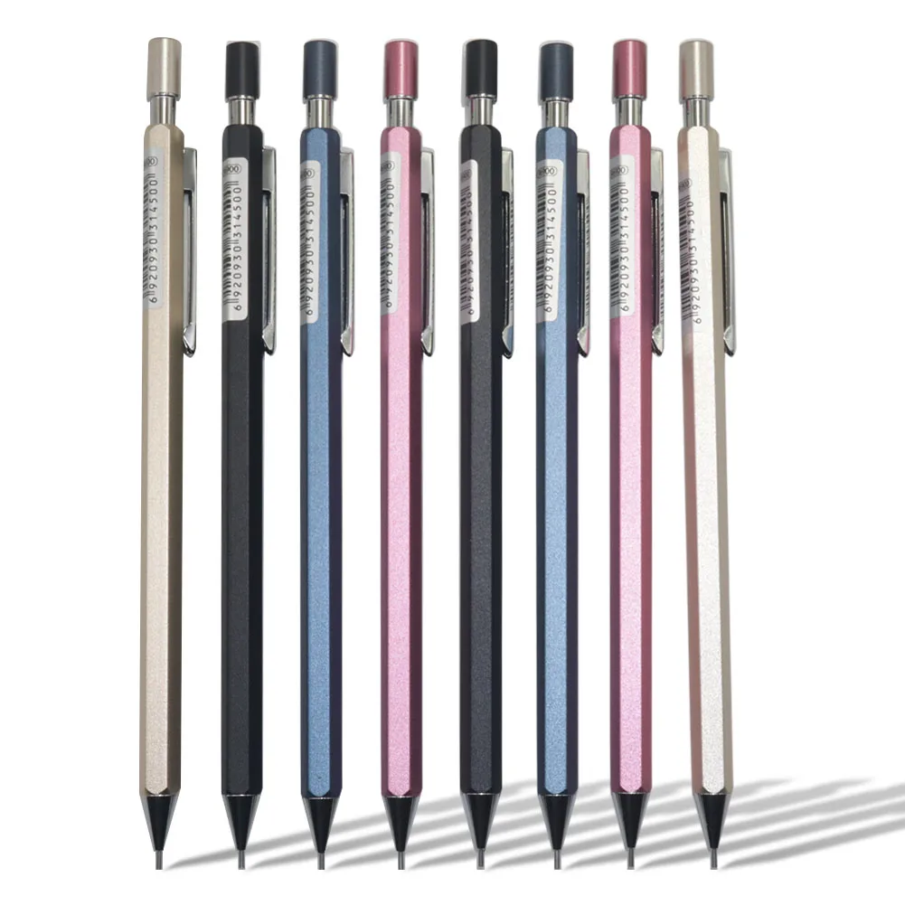 Full Metal Mechanical Pencil Solid Color Simple Hexagonal Shape Good Grip Students