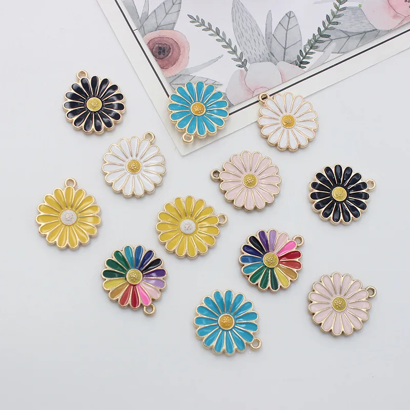 10 шт./лот 18x20 мм белый синий желтый цветок с масляной эмалью DIY Подвески для сумки