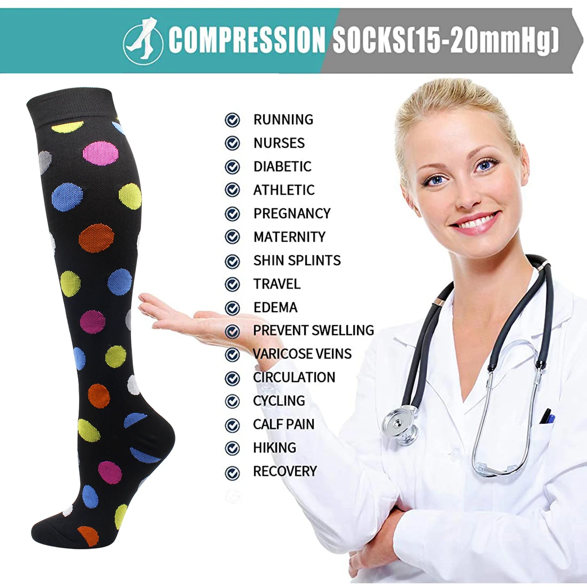 Women Men Compression Socks Outdoor Sports Running Cycling Nylon Socks Edema Diabetes Varicose Veins Nursing Socks Men‘s Gifts