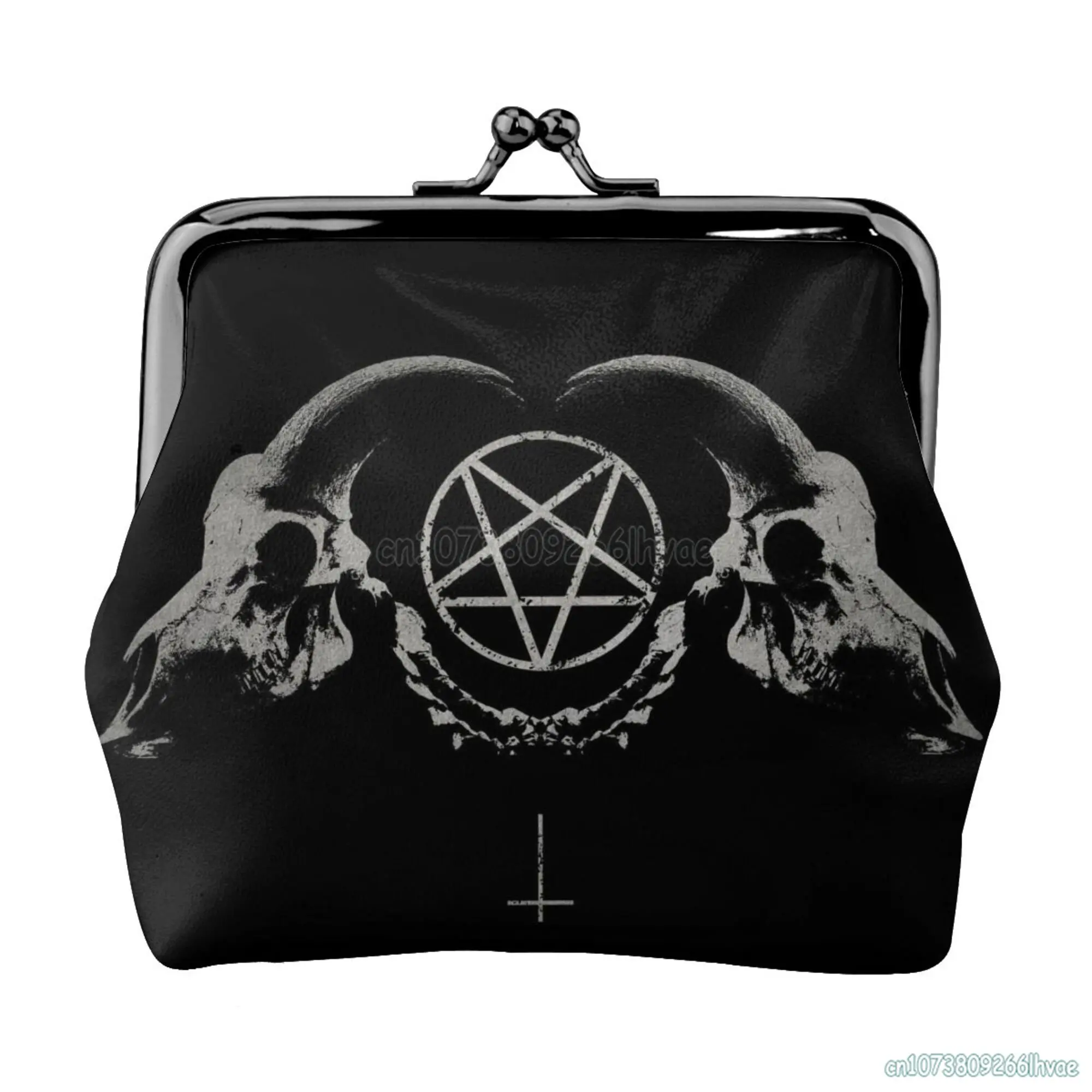 

Pentagram Satantic Occult Church of Satan Goat Goth Women Leather Coin Purse Small Change Pouch Closure Buckle Wallet