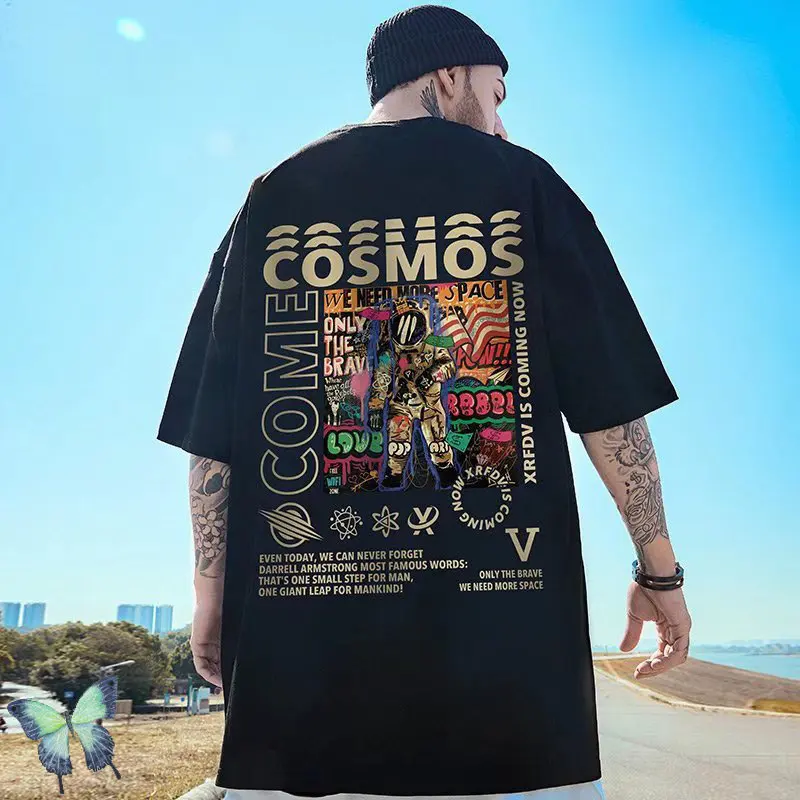 

Men Women T-shirts Versatile Overszie Casual Astronaut Print High Quality Top Tee