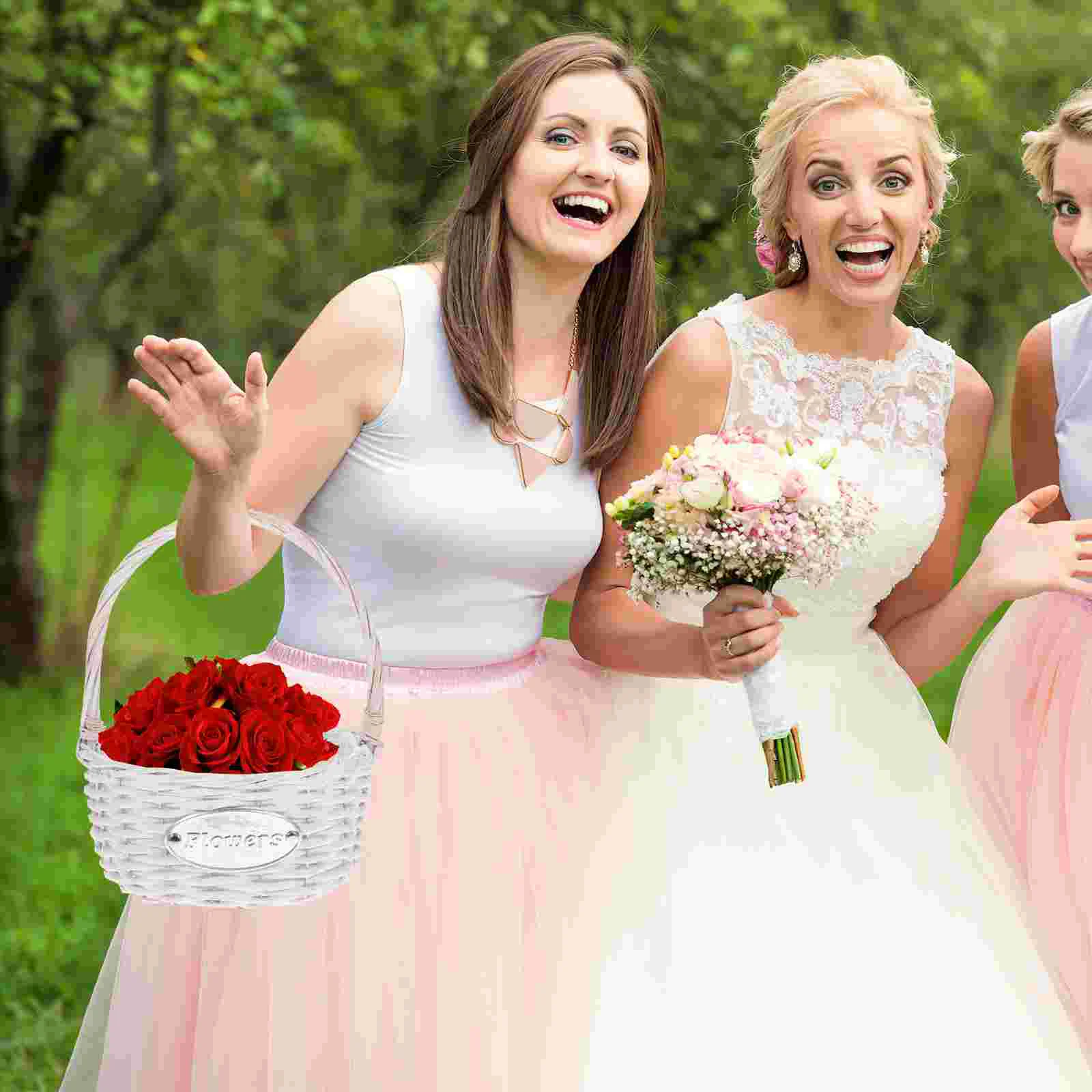 

Basket Flower Girl Baskets Handle Wedding Woven Wicker Storage Rattan Easter Weddings Gift Bride Holder Hanging Container Hand