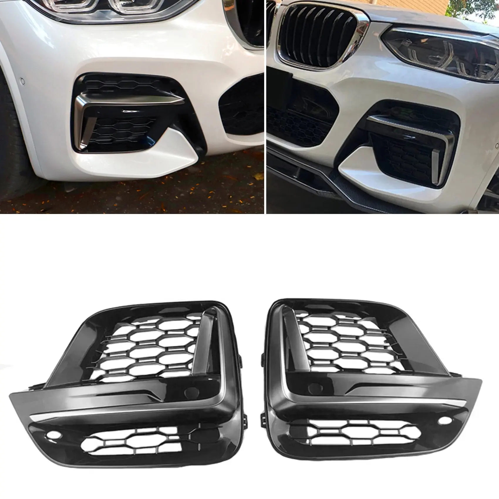 

Front Fog Lamp Grille Frame Trim Protector Exterior Cover for-BMW X3 G01 X4 G01 G02 G08 2018-2020 (No Fog Light Hole)