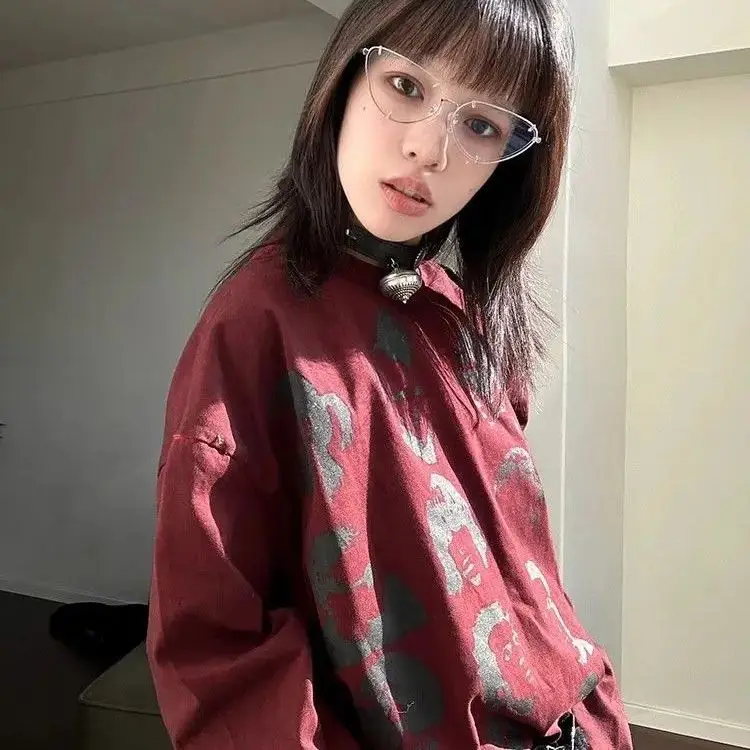 Футболка с принтом бордовая женская рубашка осенне-зимний дизайн американская