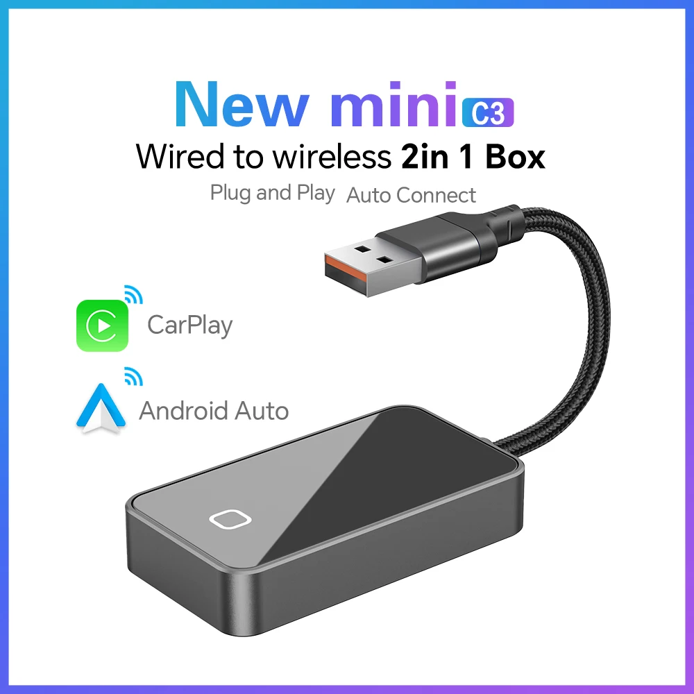 

Новый модернизированный беспроводной адаптер Carplay из алюминиевого сплава Mini C3, беспроводной автоключ Android, автоматическое подключение BT WiFi