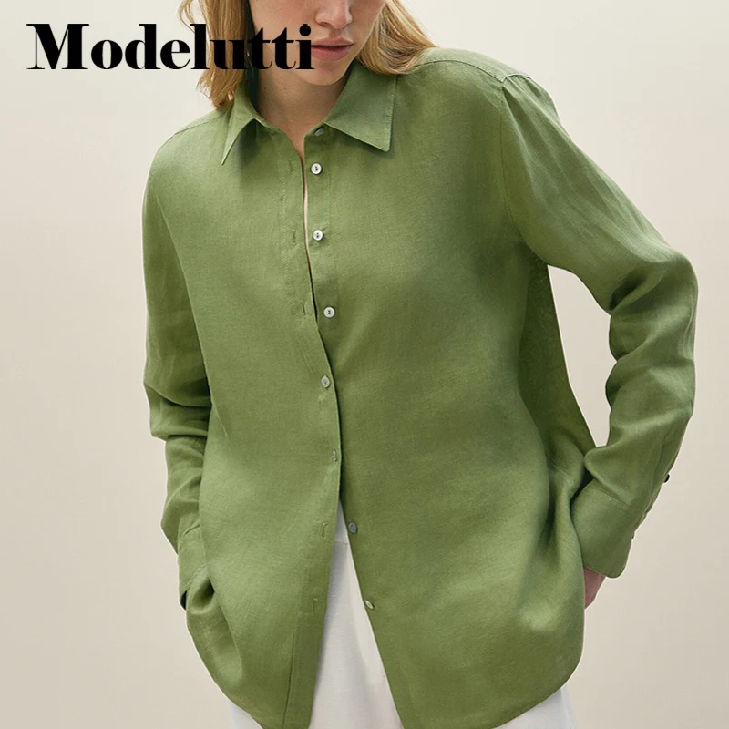 

Modelutti 2022 New Spring Casual Blouse Women Fashion Colorful Linen Solid Blusas Mujer De Moda Loose Simple Shirt Women Tops