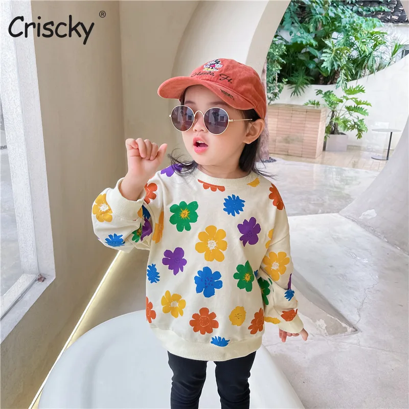 

Criscky Children Hoodies Autumn Korean Boys Trendy Pullover Cotton Flower Long Sleeve Girls Casual Sweatershirt Tops