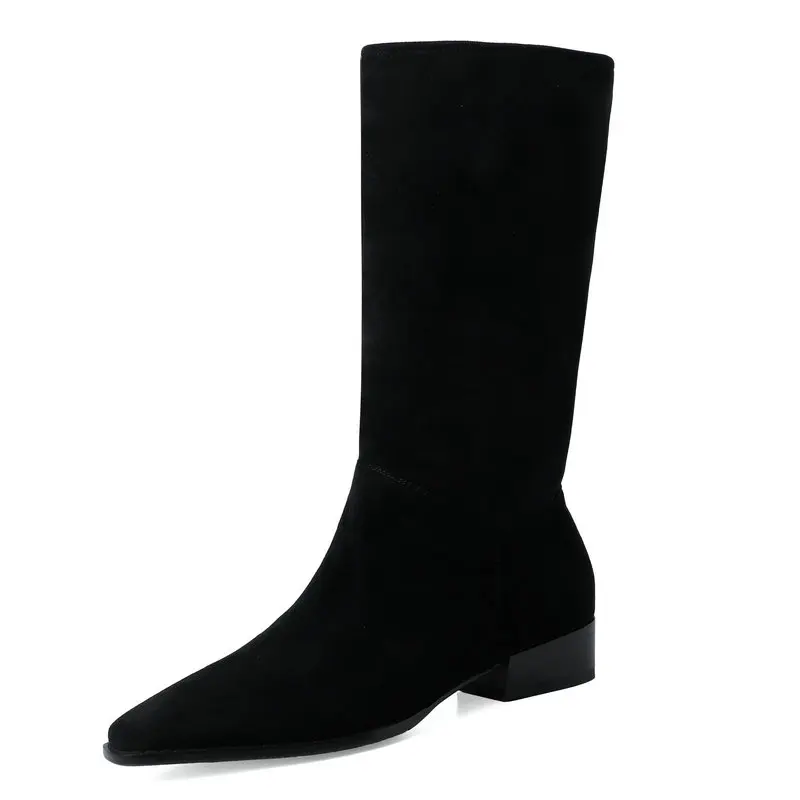 

Fashion Women Long Boots Winter Autumn Genuine Suede Leather Square Toe Low Heels Party Lady Shoes Woman 34-43