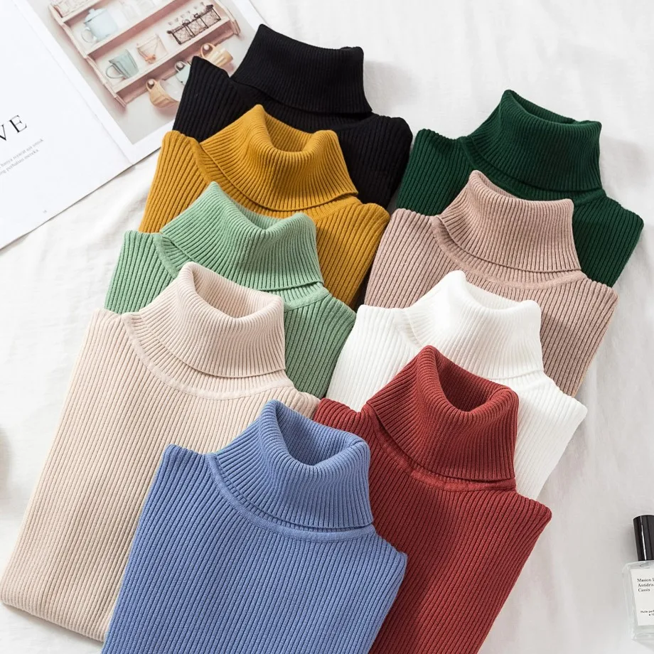 

Autumn Winter Women Turtleneck Black Sweaters Soft Warm Slim Women's Pullover Knitted Sweater Korean Casual Basic Cheap Pullover