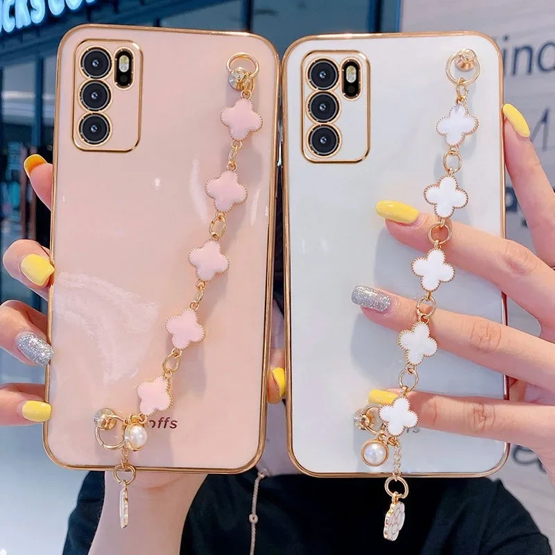 Подходит для IPhone 15 Promax чехол телефона модный браслет с клевером Apple 14 Plus