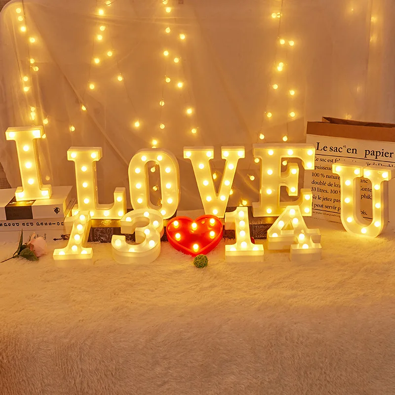 

16/22cm 26 Letter Number Light Wedding Decoration Baby Shower Valentines Day Happy Birthday Plastic Material Party Decoration.