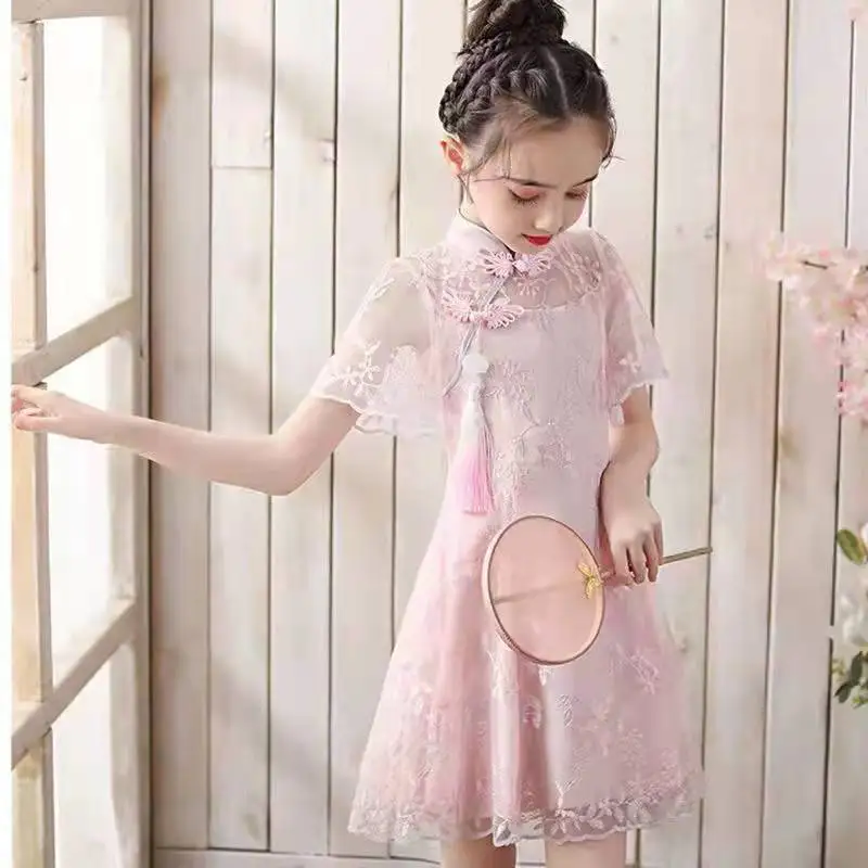 

Girls for Dress Summer Cheongsam Ball Birthday Party Dresses Children's Retro Gauze Hanfu Baby Princess Clothes 3 7 8 11 12Year