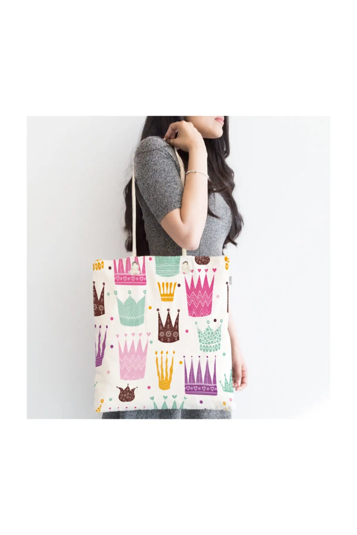 

Женская пляжная сумка, цветная тканевая сумка-тоут на молнии с принтом короны принцессы, летние сумки для покупок