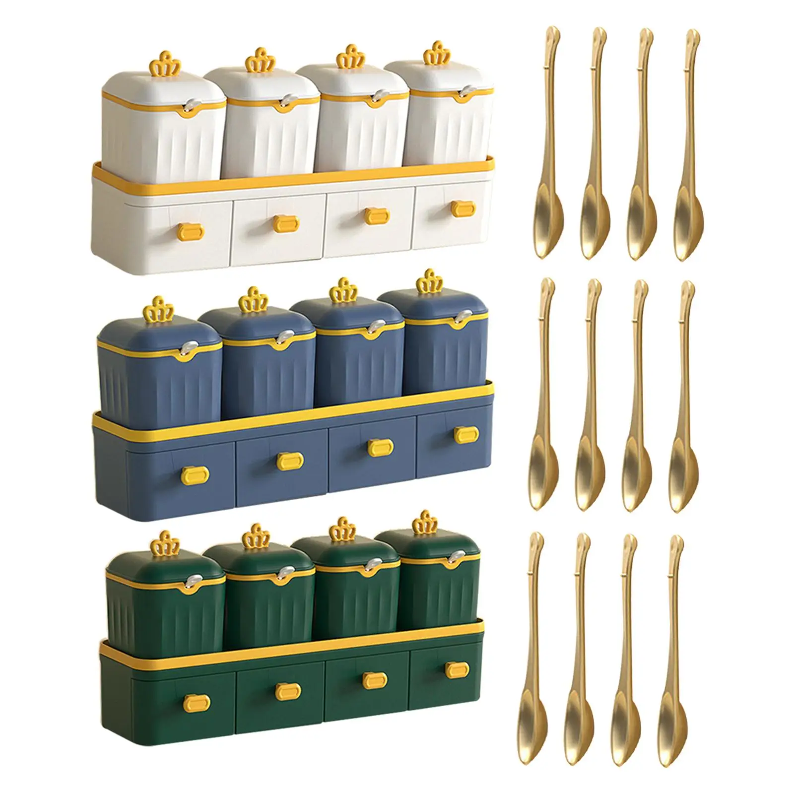 

Table Double Layer Seasoning Box Set Seasoning Dispensers Strong and Durable Easily Carry and Remove with Spoons, Lid Sturdy