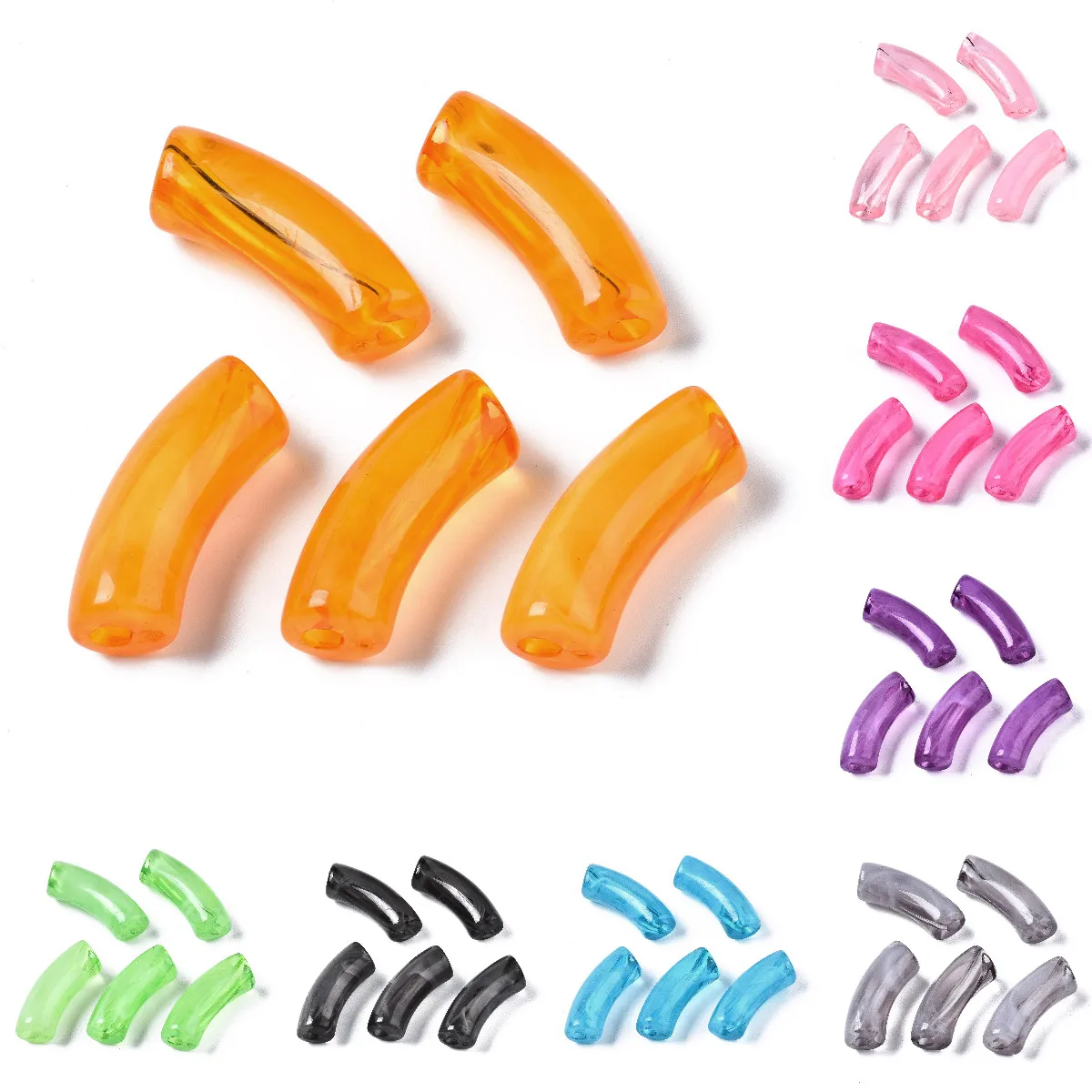 

6pcs Acrylic Beads Curved Tube Bent Pipe Bamboo Loose Spacer Beads Imitation Stone DIY Making Necklace Bracelets Jewelry Finding
