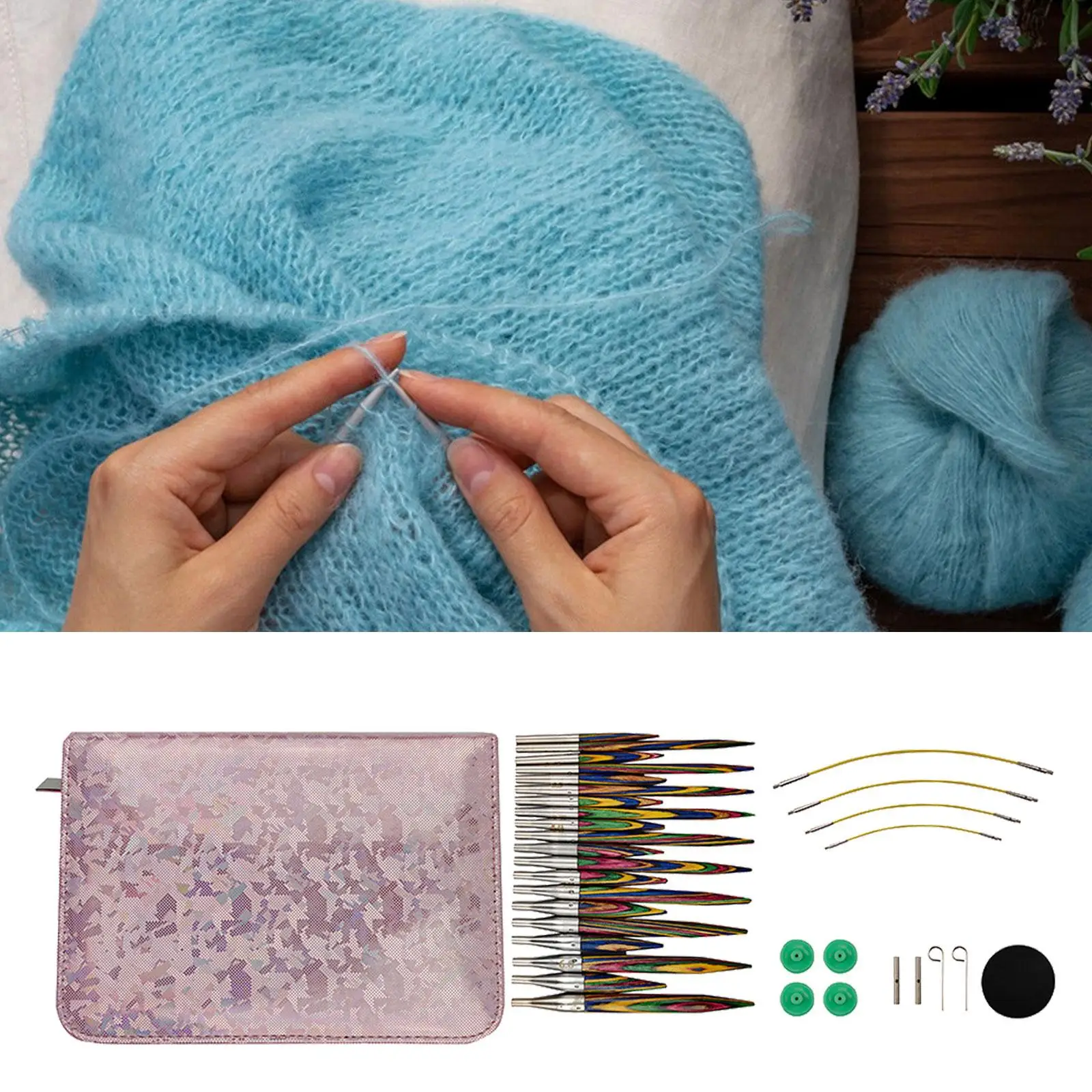

Circular Knitting Needles Set with Storage Bag Craft for Sleeves Home Scarf
