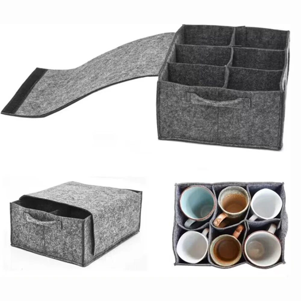 

Felt Plate Storage Holder Bag Camping Motorhome Campervan Picnic Anti Collision Tableware Layered Storage Bags Dinner Plate Box