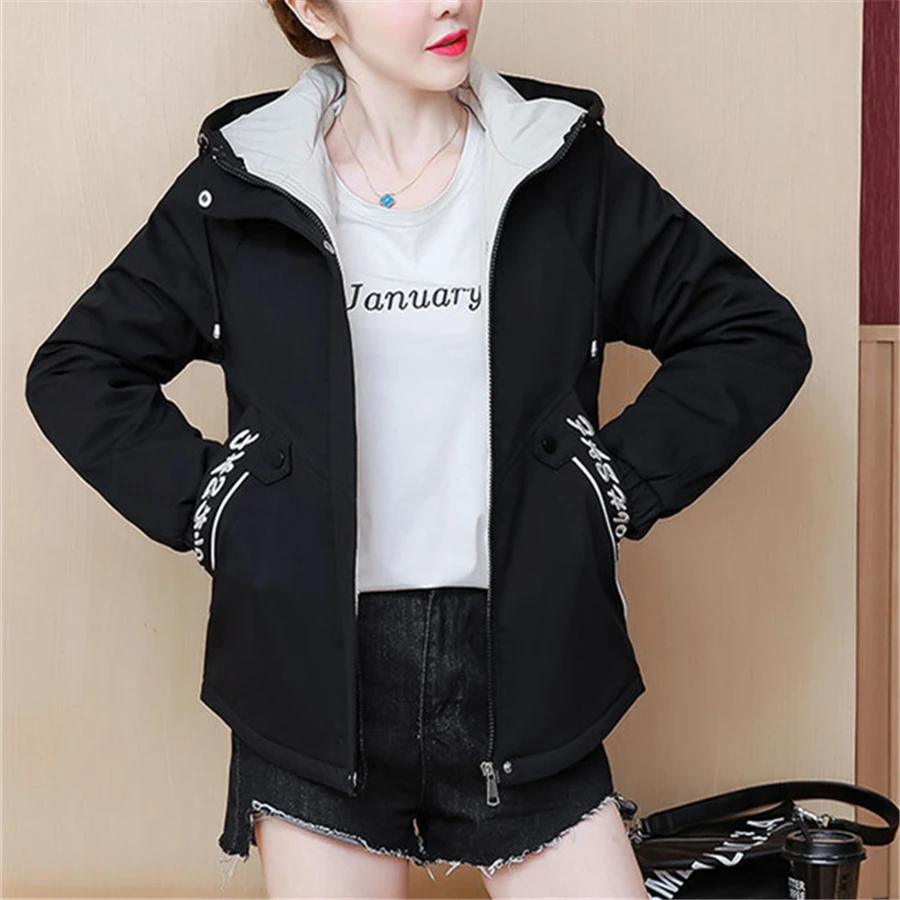 Letter Winter Hooded Fleece Lined Thicken Parkas Women Warm Snow Jacket Cotton Padded Casual Korean Plush Coat Lambwool Outwear