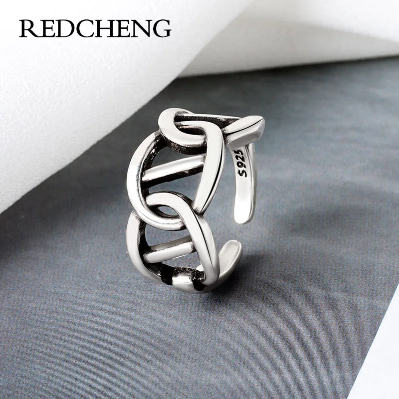 

REDCHENG 925 Sterling Silver Vintage Geometric Open Rings for Women Personality INS Fashion Charming New Design Simple Jewelry