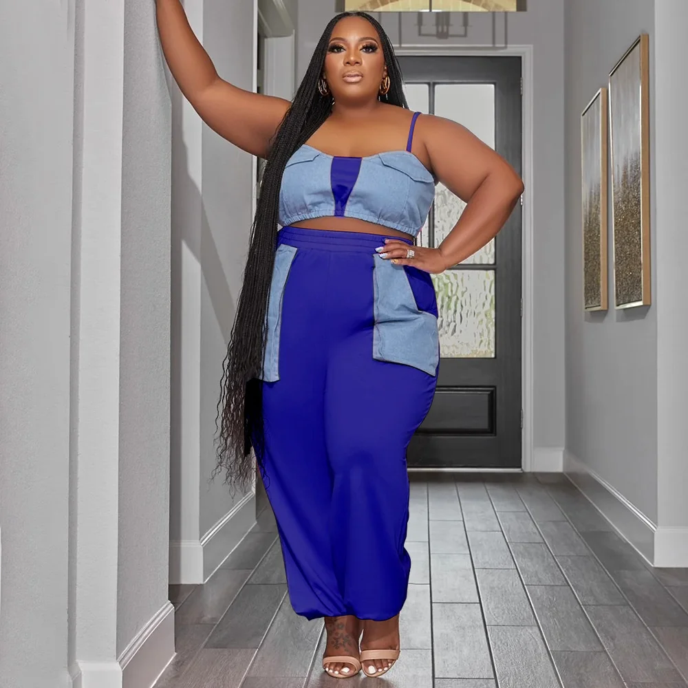 Plus Size Summer New Style Sets Women Clothing Halter Sleeveless Top and Pant Suits Two Piece Set 3xl 4xl 5xl 6xl