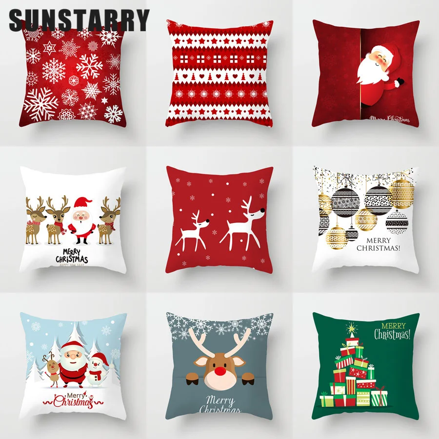 

Merry Christmas Decoration Cushion Cover Cartoon Santa Claus Printing 45x45cm Pillow Case Party Sofa Decor Funda Cojin Cojines