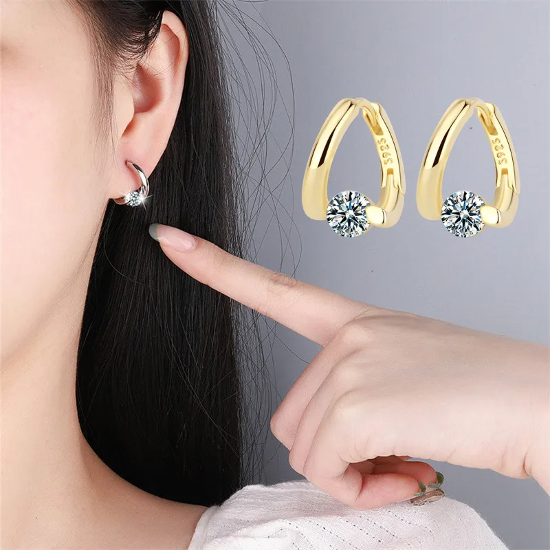 

High Grade Silver 925 Earrings For Women Jewelry Shining Crystal Earrings Accessories Gold Hoops Female 2022 Fashion Ear Bijou