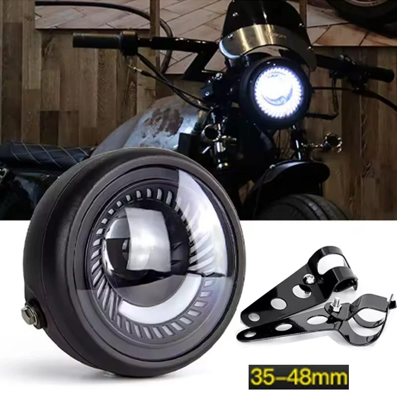 

Универсальная 6,5-дюймовая светодиодная фара для мотоцикла в стиле ретро, круглая DRL, ангельские глазки, дневные ходовые огни для кафе Racer, лампа дальнего света